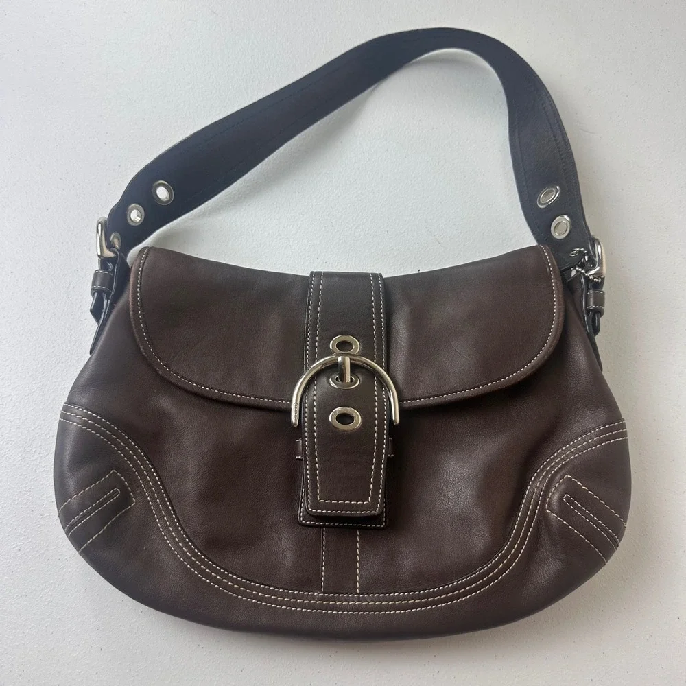 Coach Soho Handbag Womens Medium Brown Leather Buckle Flap Shoulder Bag F10192